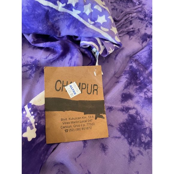 Pareos Del Caribe Purple/White Tropical Print Fringe Trim Tapestry/Sarong/Shawl - Picture 12 of 12